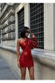 Women's Red Chest-Cut Out Single Sleeve Sequined Mini Dress Yel221587 - 2