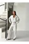 Zipper Collar Gray Pocketless Crop Women's Top and Bottom Set - 3