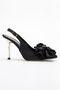 Women's Black Satin Bowknot Buckle Detailed Open Back Pointed Toe Stiletto - 2