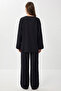 Linen Kimono Set with Tie Detail Lzh0020 Black - 4
