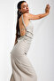 Women's Stone Color S6-106 Maxi Length Strap Dress Slit Special Fabric Dress - 2
