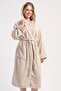Women's Hooded Belted Ecru Bathrobe with Pockets C9T6N8161
