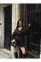 Women's Black Balloon Sleeve Buttoned Shirt-Skirt Set Yel221791