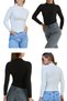 Women's Corded Fabric Knitwear Flexible Long Sleeve Body Blouse (Bady) 2-Piece Product Black - White - 2
