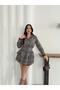 Women's Lace Detail Plaid Pattern Belted Dress