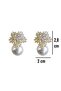Tarnish-Resistant Steel Zircon Stone Pearl Crystal Flower Earrings - Gift Boxed - 4