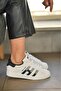 Women's White Gray Line Detailed Orthopedic Sneaker 059-K - 2