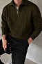 Men's Khaki Half-Zipper Hair Knit Sweater