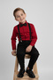 Boy's Long Sleeve Red Shirt and Black Suspender Bow Tie Set - 3