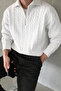 Men's White Half-Zipper Hair Knit Sweater