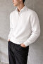 Men's White Half-Zipper Hair Knit Sweater - 2