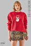 Women's Long Sleeve Heart Sign B Printed Crew Neck Hoodless Sh Fleece-Lined O Oversized Sweatshirt