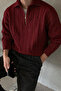 Men's Burgundy Half-Zipper Hair Knit Sweater