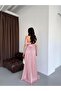 Powder Boat Neck Pleated Evening Dress - 6