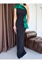 Green Striped One-Shoulder Evening Dress with Rose Detail - 5