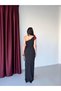 Burgundy Striped One-Shoulder Evening Dress with Rose Detail - 5