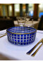 Gold Edged Square Decor Cut Crystal Glass Salad Bowl 25 cm Diameter