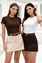 Women's Brown White 2-Pack Slim Fit Cotton Cropped T-Shirt - 3