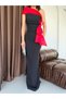 Red Striped One-Shoulder Evening Dress with Rose Detail - 4
