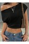 Women's Short Sleeve Boat Neck Thick Ribbed Crop T-Shirt - 3
