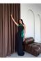 Green Striped One-Shoulder Evening Dress with Rose Detail - 3