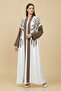 Luxury White Brown 2 Piece Abaya Set With Inner Leaf Embroidery Modern Modest Wear Women Dress - 5