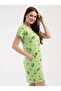 Women's Low Sleeve One Shoulder Patterned Green Nightgown Tunic C2T4N3804 - 2