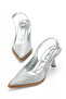 Women's Lame Color Shiny Slingback Heeled Shoes - 2