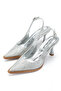 Women's Lame Color Shiny Slingback Heeled Shoes