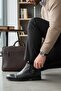 Genuine Leather Classic Pointed Men's Boots with Side Buckle and Stitching Detail
