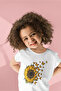 Flower Printed Cotton Crewneck Short Sleeve T-Shirt for Girls