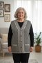 Women's Knitwear Mother's Vest with Buttons and Pockets Classic Black and White Pattern