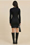 Women's Black Crew Neck Long Sleeve Sandy Fabric Mini Dress - 2