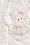 Baby Girl Romper Set with Lace Wings and Teddy Bear Figure and Booties - 3