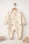 Newborn 100% Cotton Baby Romper - Teddy Bear Patterned, Zippered, Long Sleeve Baby Pajamas