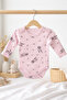 100% Cotton Long Sleeve Pink Starry Rabbit Patterned Newborn Baby Bodysuit 0-9 Months - 2