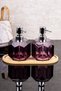 Set of 2 Purple Liquid Soap Dispensers with Bamboo Stand 300 ml Diamond Patterned Modern Acrylic Soap Dispenser