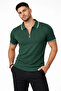 Men's Zippered Collar Corded Fabric Knitwear Short Sleeve Regular Fit T-Shirt - Green