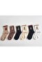 6 Pairs Economical Pack Teddy Bear Patterned Unisex College Tennis Socks Set