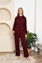 Burgundy Crew Neck Modal Lycra Set with Pockets