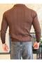 Men's Regular Fit Zipper Collar Stripe Detailed Knitwear Sweater Bitter Brown Eca035 - 4