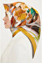 Nostalji Tivil Silk Scarf Ist 8813-34 Gray Yellow Flower Pattern - 2