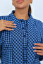 Women's Blue Plaid Patterned Shirt with Scarf Detail - 4
