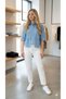 Women's Long Sleeve Crew Neck Basic Elastic Waist Detail Satin Crop Shirt Blouse - 2