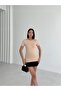 Women's Beige Crew Neck Short Sleeve Body Shaping / Sculpting Fit Stretch Fabric Basic - 2
