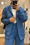 Blue Zippered Hooded Cotton Sweatshirt