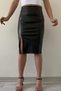 Women's Faux Leather Fleece-Lined Midi Length Slit Pencil Skirt - 7