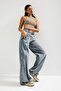 Women's T-Shirt Color Palazzo Fit Denim Jeans with Double Belt Detail, Special Design - 6
