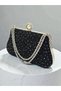 Special Design Black Color Wrinkled Stone Satin Chain Handle Women's Evening Dress Bag Wedding Engagement Graduation - 5