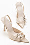Women's Beige Diamond Detailed Two B Piped Heeled Shoes - 4